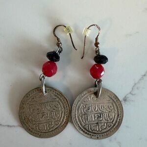 Silver beaded Arabic lettering earrings